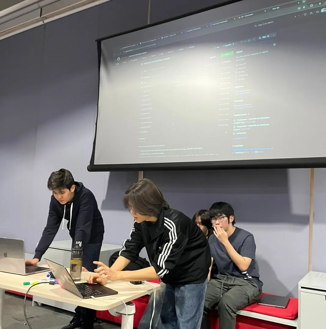 Rakhmetzhanov (middle) at a Nozomio workshop sponsored by Chevron.